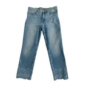 Escada Sport straight leg floral embroidery high rise Linda capri jeans size 40